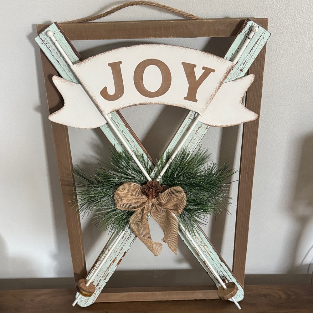 Hobby Lobby JOY Ski Wall Hanging - White, Light Blue & Brown